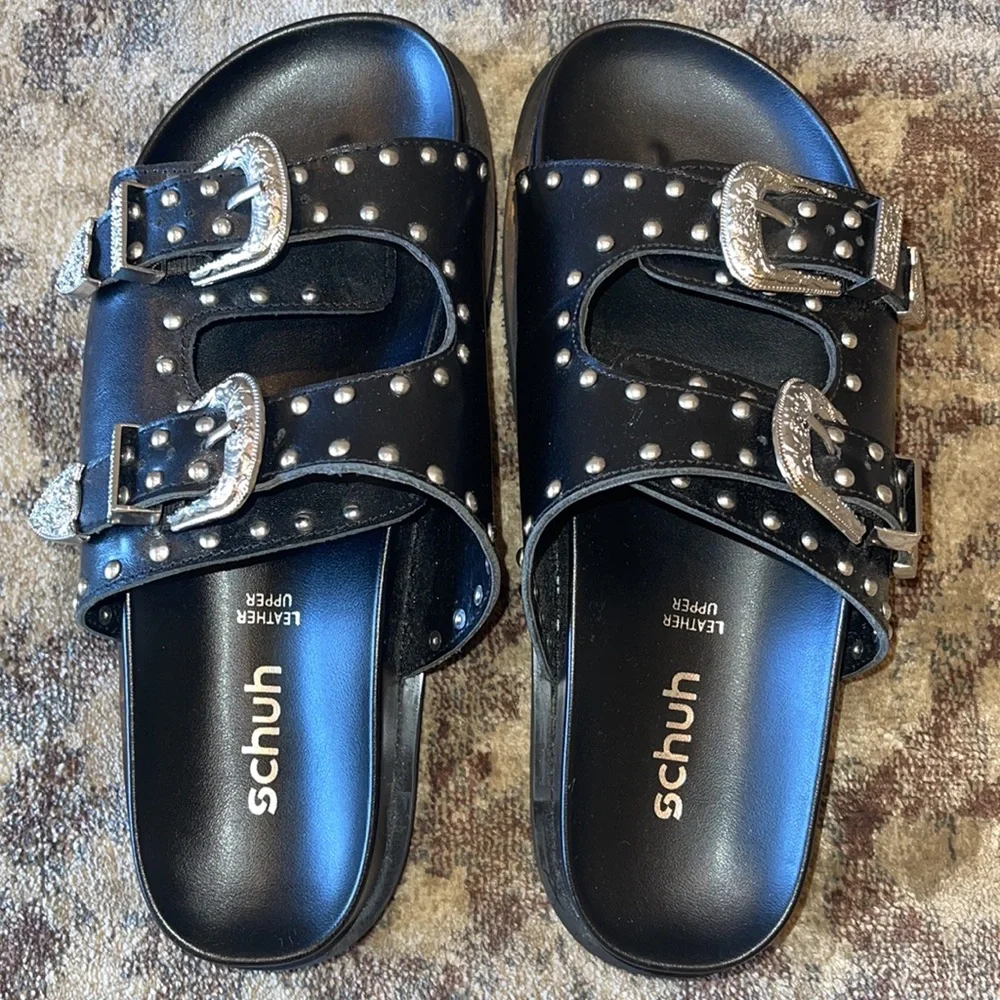 Schuh Treasure Leather Studded Slide Sandals - Picture 9 of 11